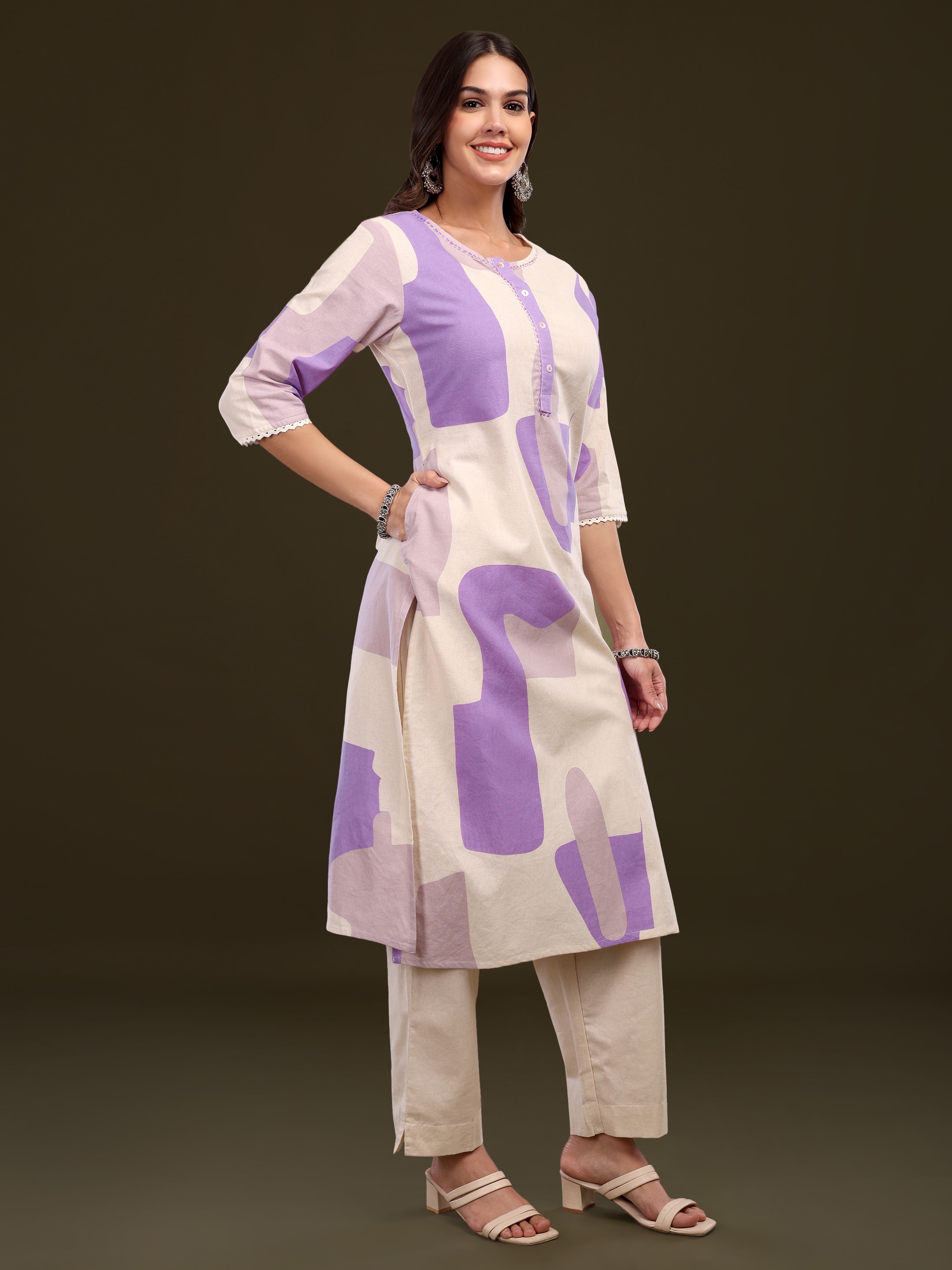 Women's Abstract Printed Cotton Flex Kurta