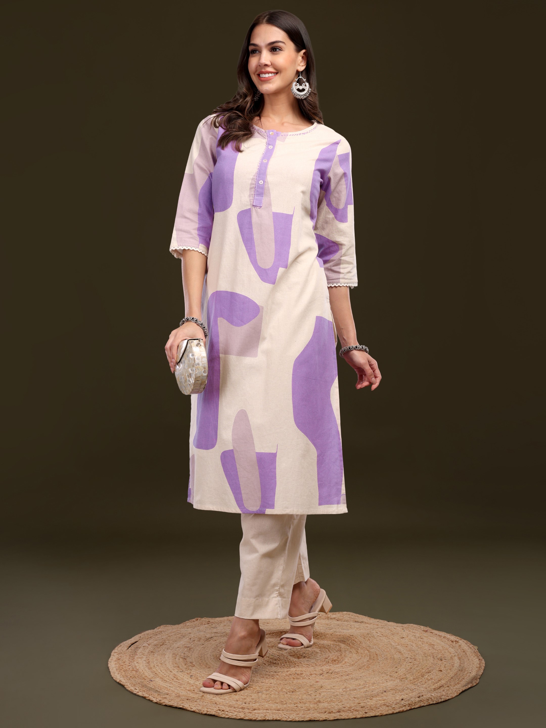 Women's Abstract Printed Cotton Flex Kurta
