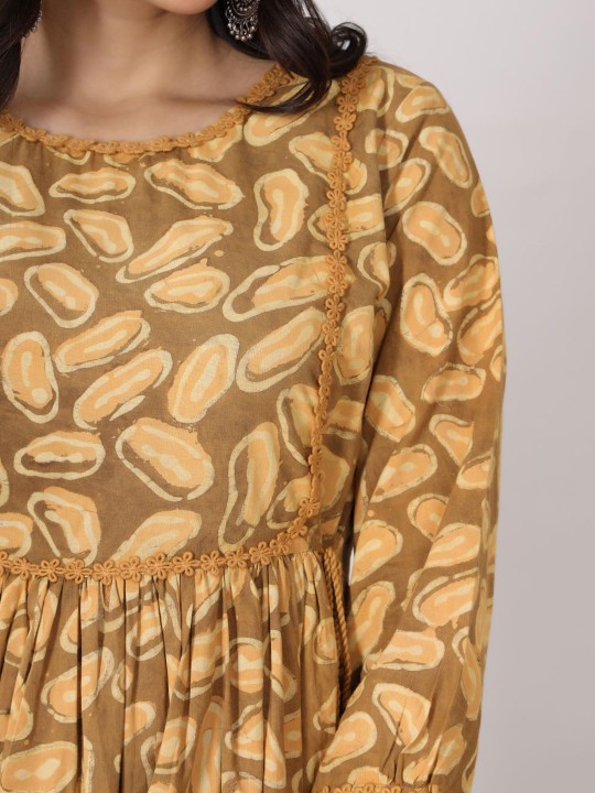 Cotton Ethnic Motifs Print A-Line Midi Dress