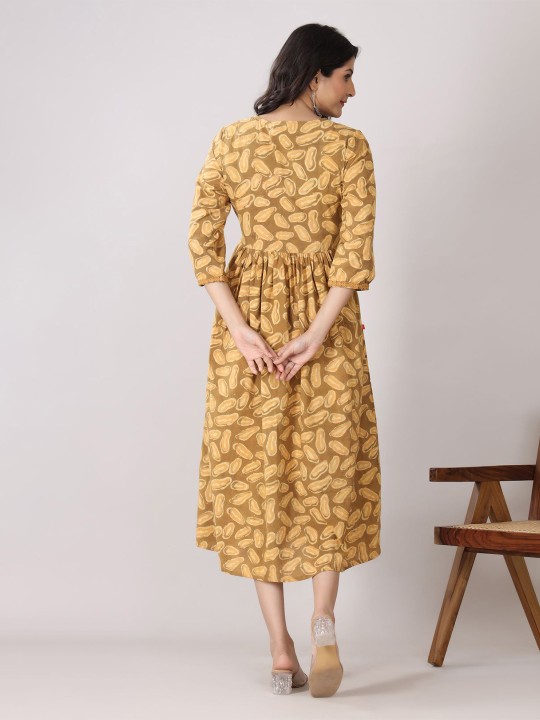 Cotton Ethnic Motifs Print A-Line Midi Dress