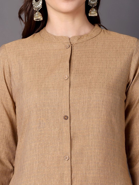 Geometric Woven Design Mandarin Collar Cotton Straight Kurta