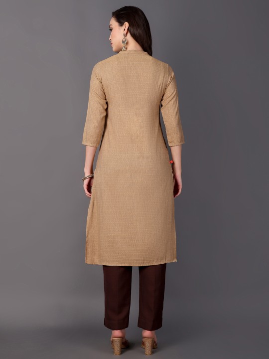 Geometric Woven Design Mandarin Collar Cotton Straight Kurta