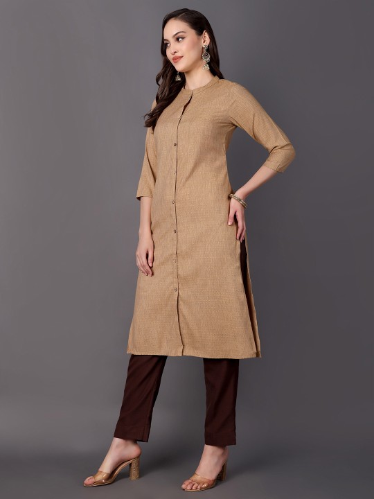 Geometric Woven Design Mandarin Collar Cotton Straight Kurta