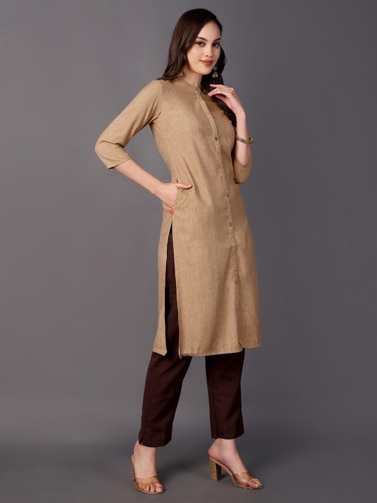 Geometric Woven Design Mandarin Collar Cotton Straight Kurta