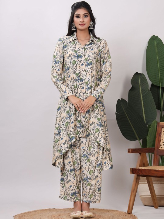 Muslin Printed Top With Trouser Co-Ords