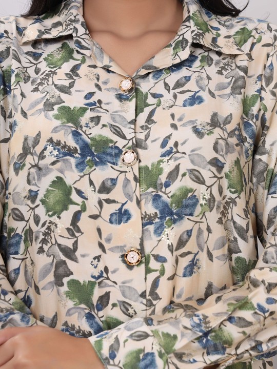 Muslin Printed Top With Trouser Co-Ords