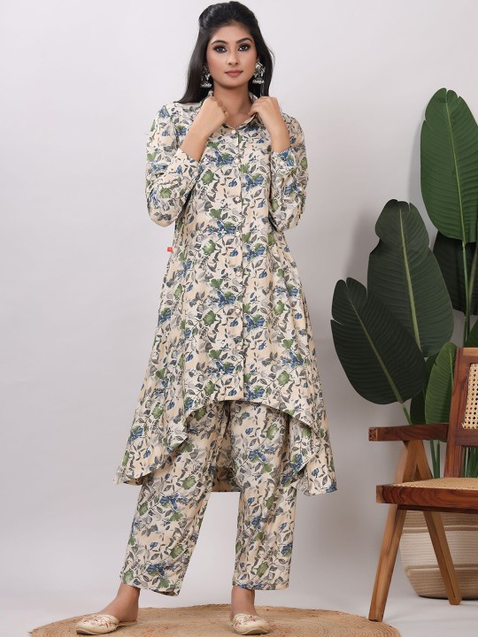 Muslin Printed Top With Trouser Co-Ords