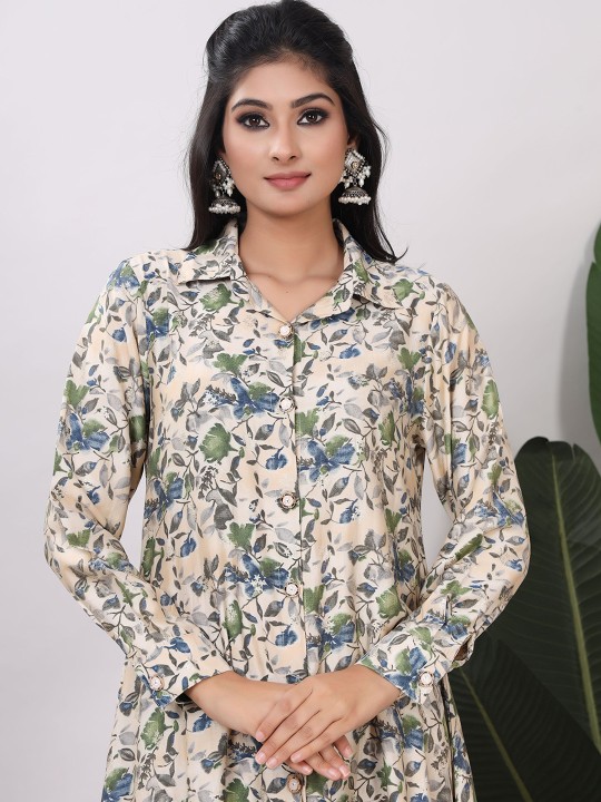Muslin Printed Top With Trouser Co-Ords