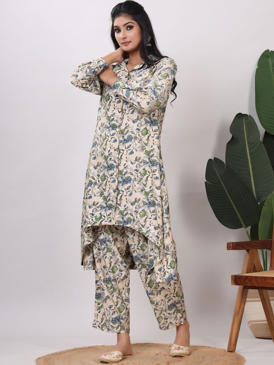 Muslin Printed Top With Trouser Co-Ords