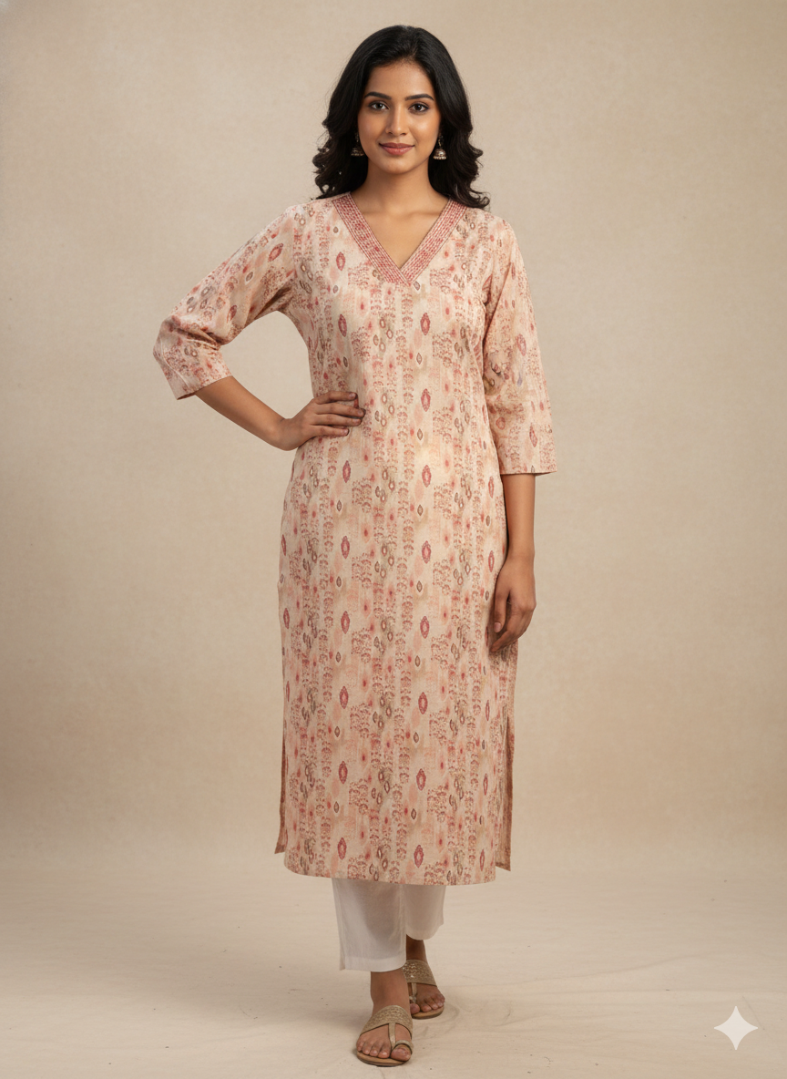 Women's Printed Handwork Straight Kurta