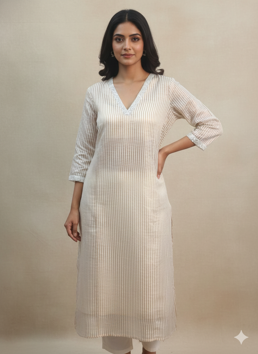 Women's Printed Lace Work  Straight Kurta