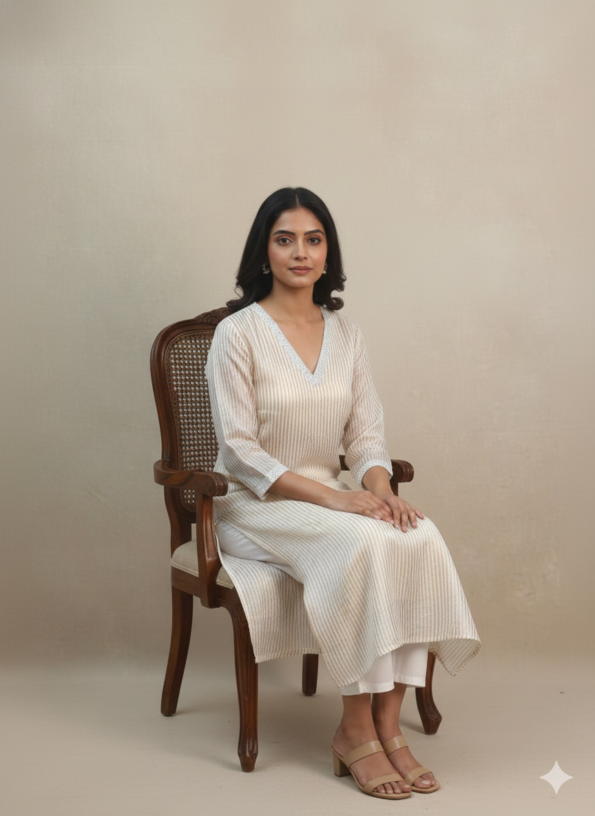 Women's Printed Lace Work  Straight Kurta