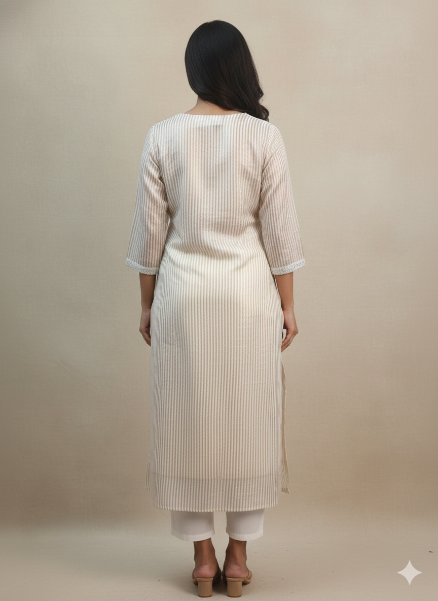 Women's Printed Lace Work  Straight Kurta