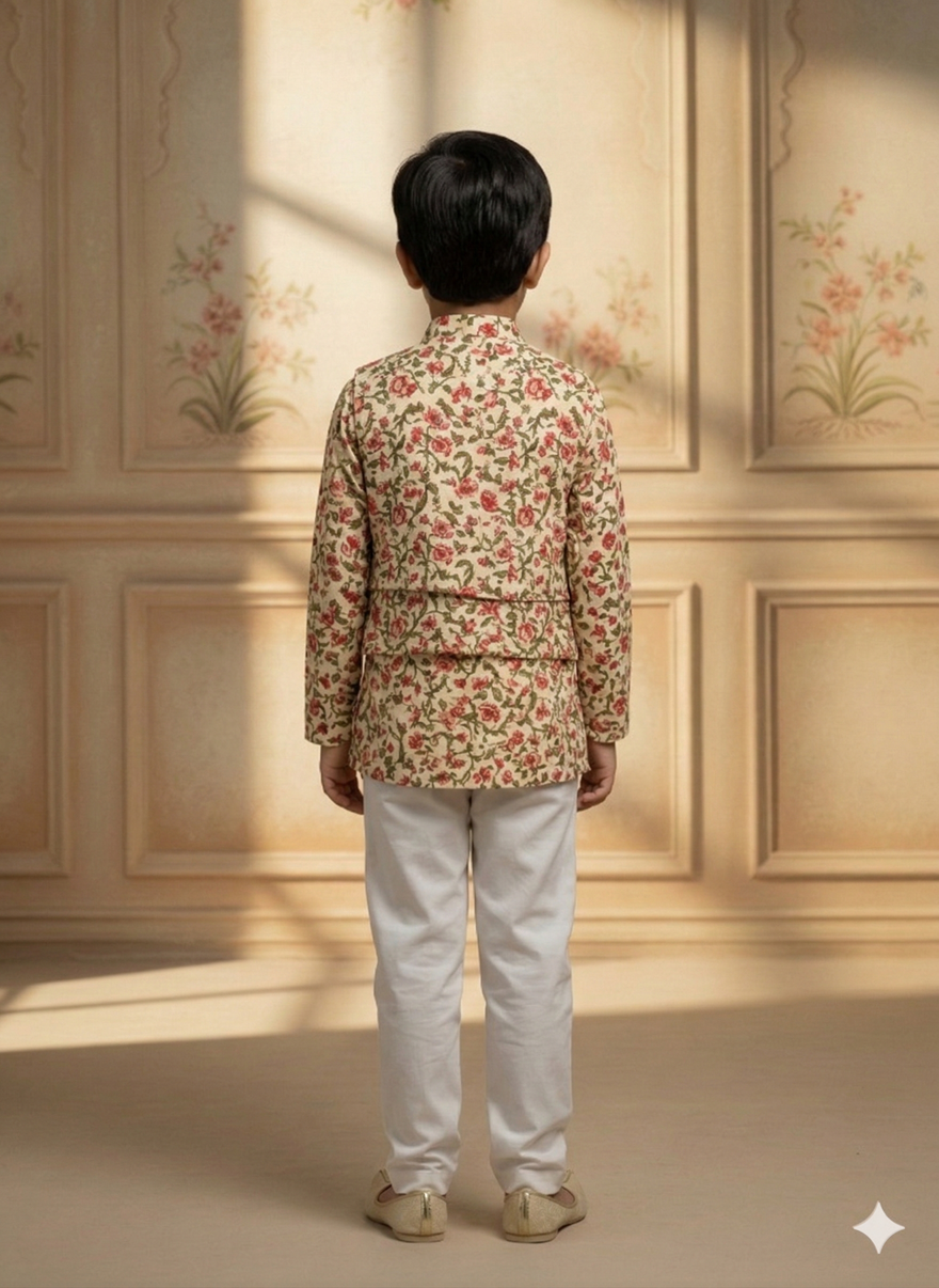 Baby Boy Cotton Kurta Payjama With Jacket Set