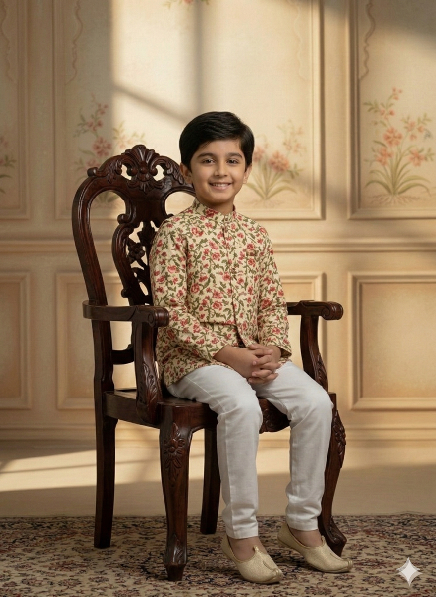 Baby Boy Cotton Kurta Payjama With Jacket Set