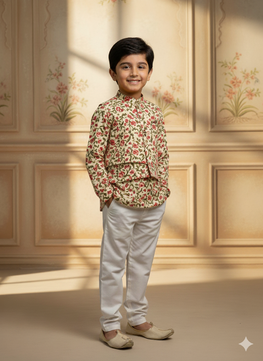 Baby Boy Cotton Kurta Payjama With Jacket Set