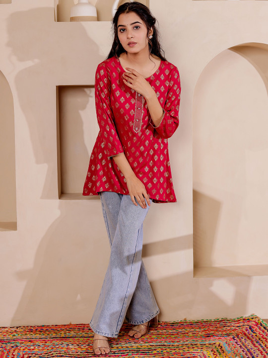 Rayon Women Printed Embellished Tunic