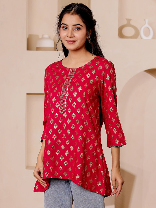 Rayon Women Printed Embellished Tunic