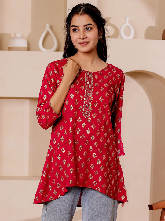 Rayon Women Printed Embellished Tunic