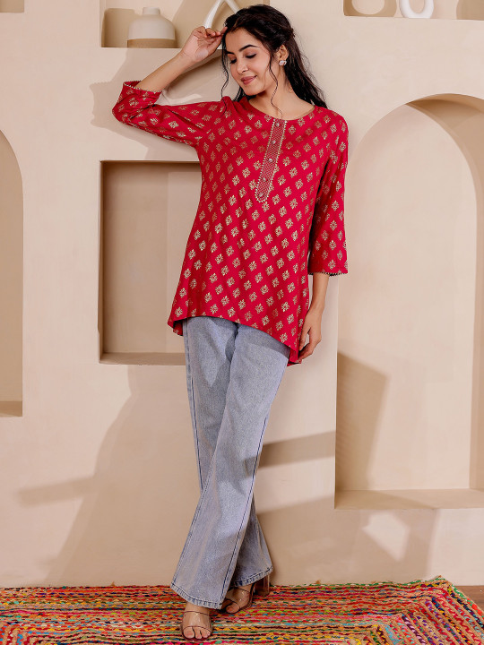 Rayon Women Printed Embellished Tunic