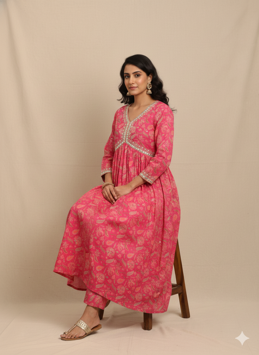 Women's Embroidered Rayon Printed Aline Kurta Hover