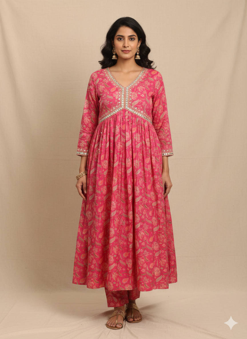 Women's Embroidered Rayon Printed Aline Kurta