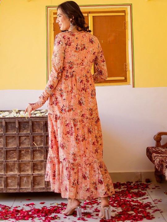 Cotton Printed Flared Midi Ethnic Dress Hover