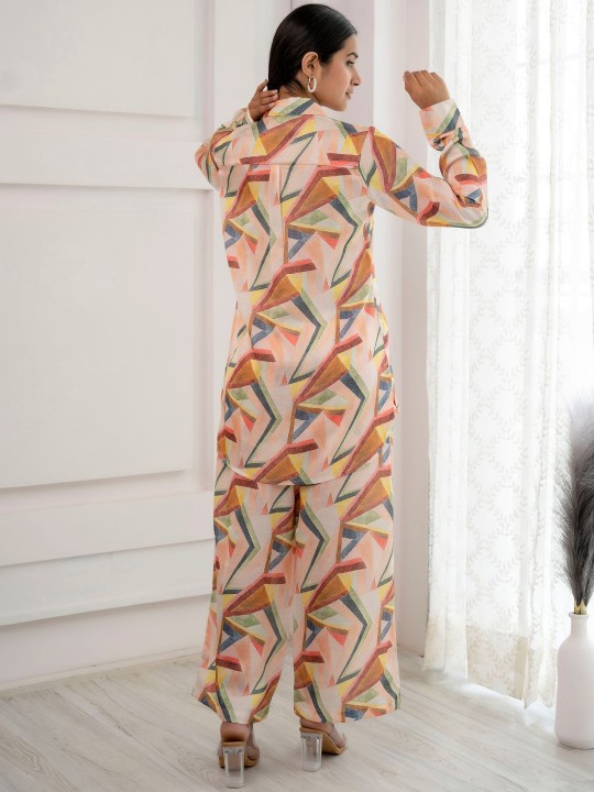 Poly Satin Printed Shirt With Palazzos Co-Ords Hover