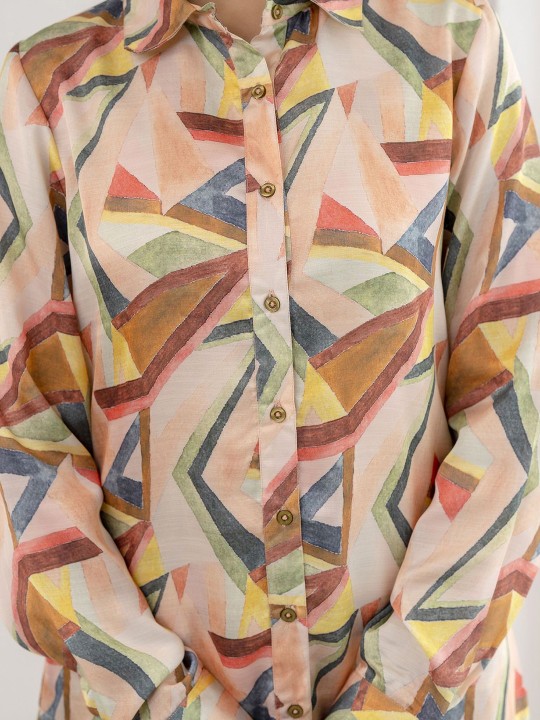 Poly Satin Printed Shirt With Palazzos Co-Ords