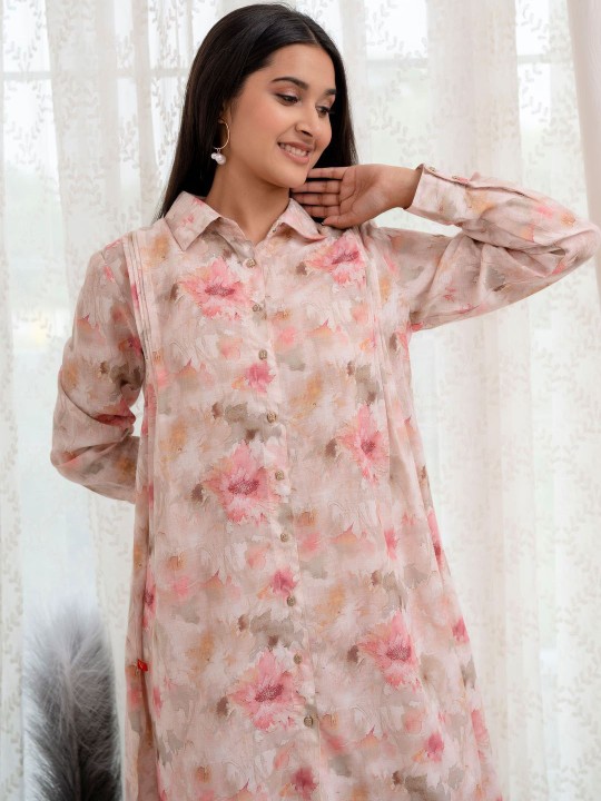 Printed Linen Top With Trouser Co-Ords