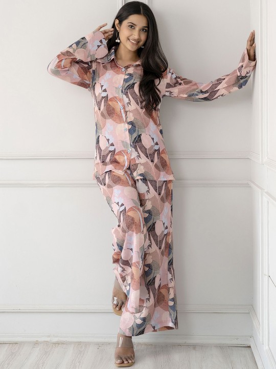 Abstract Printed Linen Shirt With Trousers Co-Ords