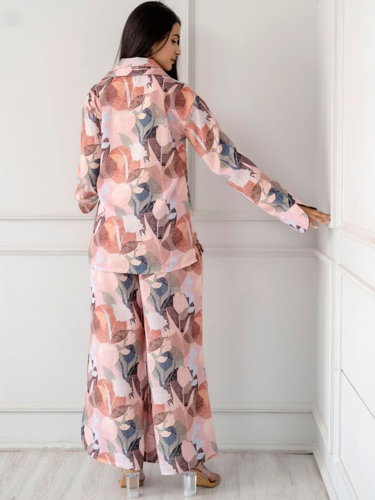 Abstract Printed Linen Shirt With Trousers Co-Ords