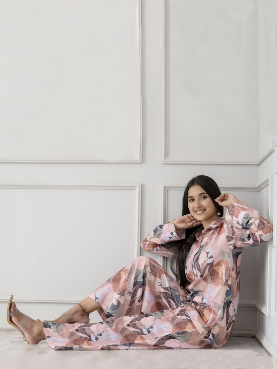 Abstract Printed Linen Shirt With Trousers Co-Ords