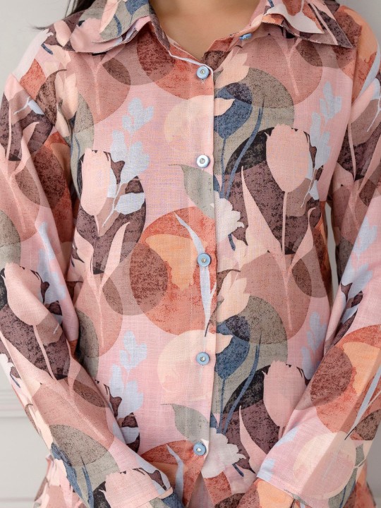 Abstract Printed Linen Shirt With Trousers Co-Ords