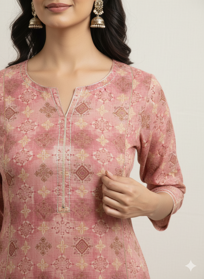 Women's Printed Handwork Straight Kurta