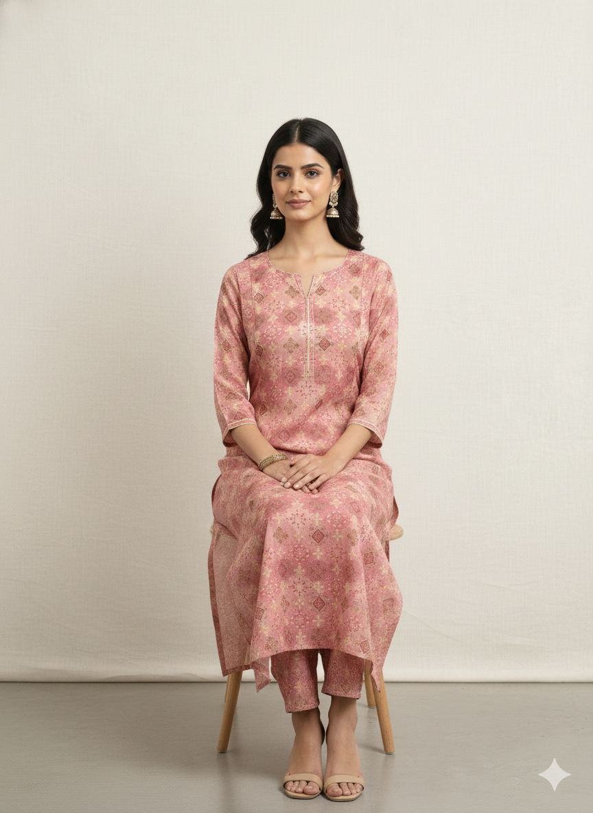Women's Printed Handwork Straight Kurta Hover