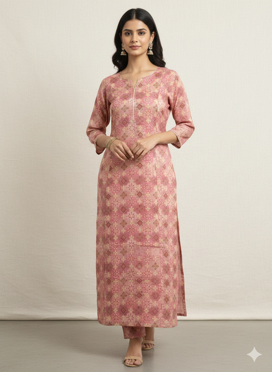 Women's Printed Handwork Straight Kurta