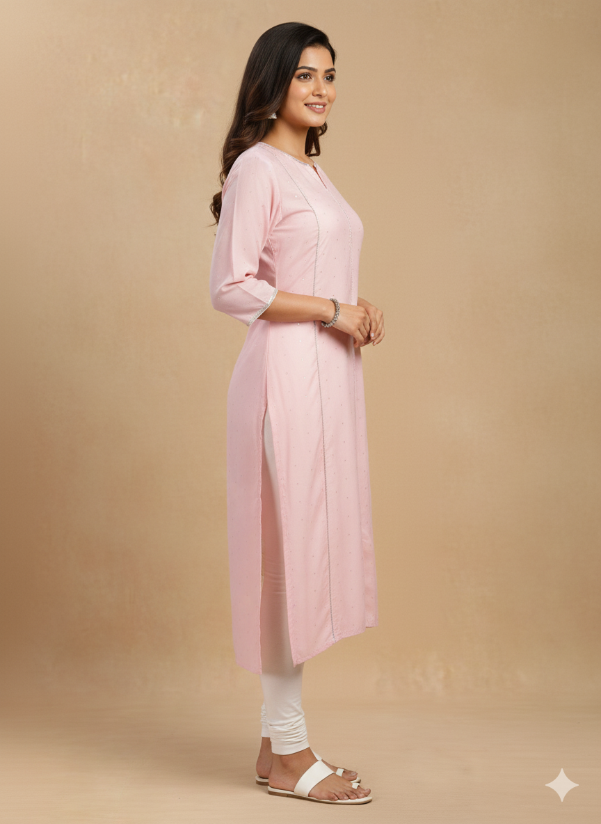 Women's  Gold Printed Lace Work Aline Kurta