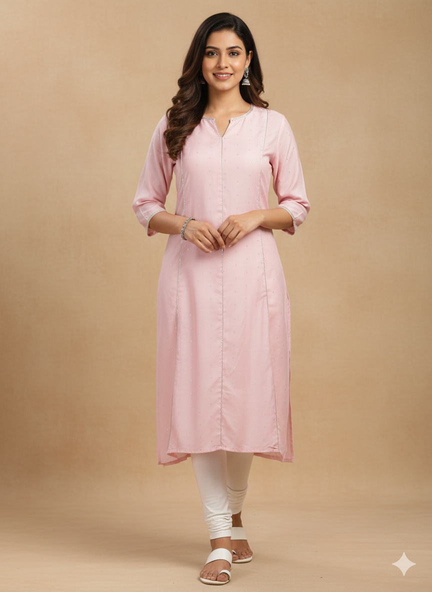 Women's  Gold Printed Lace Work Aline Kurta