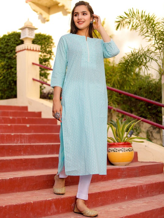 Floral Printed Cotton Straight Kurta