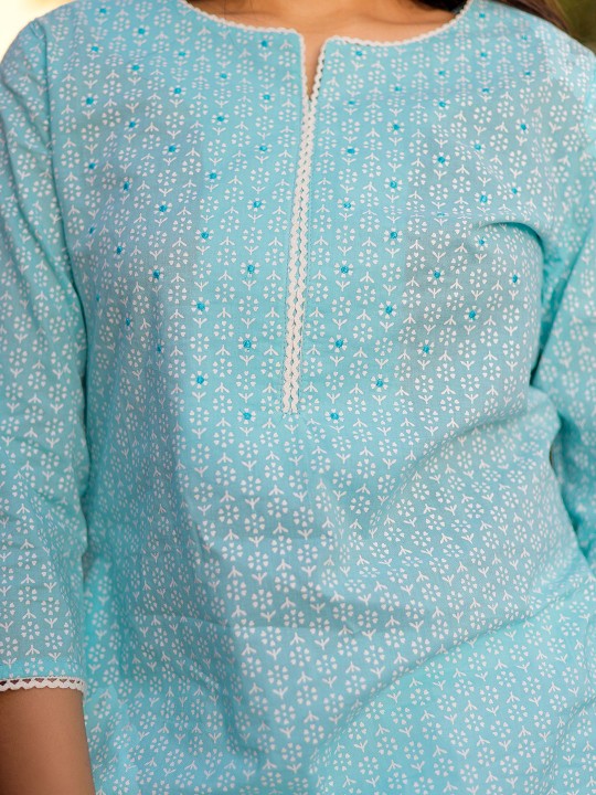 Floral Printed Cotton Straight Kurta