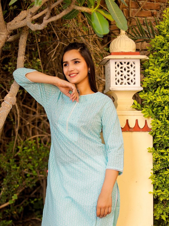 Floral Printed Cotton Straight Kurta