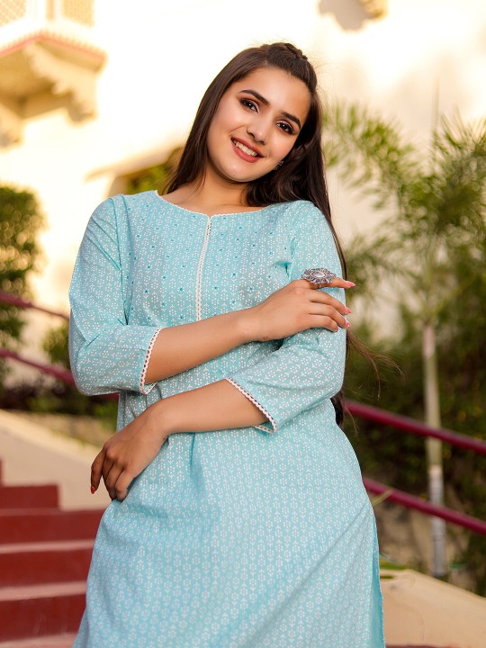 Floral Printed Cotton Straight Kurta