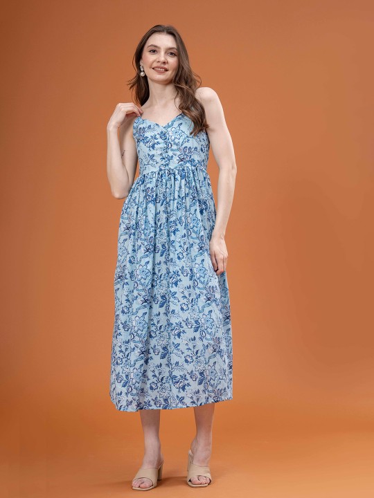 Cotton Floral Print Maxi Dress