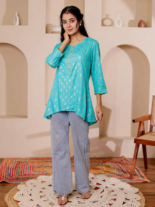 Rayon Women Printed Embellished Tunic