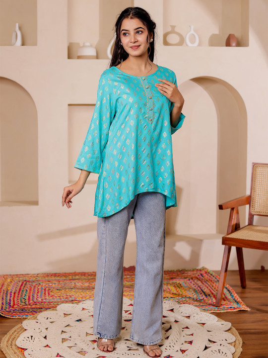 Rayon Women Printed Embellished Tunic