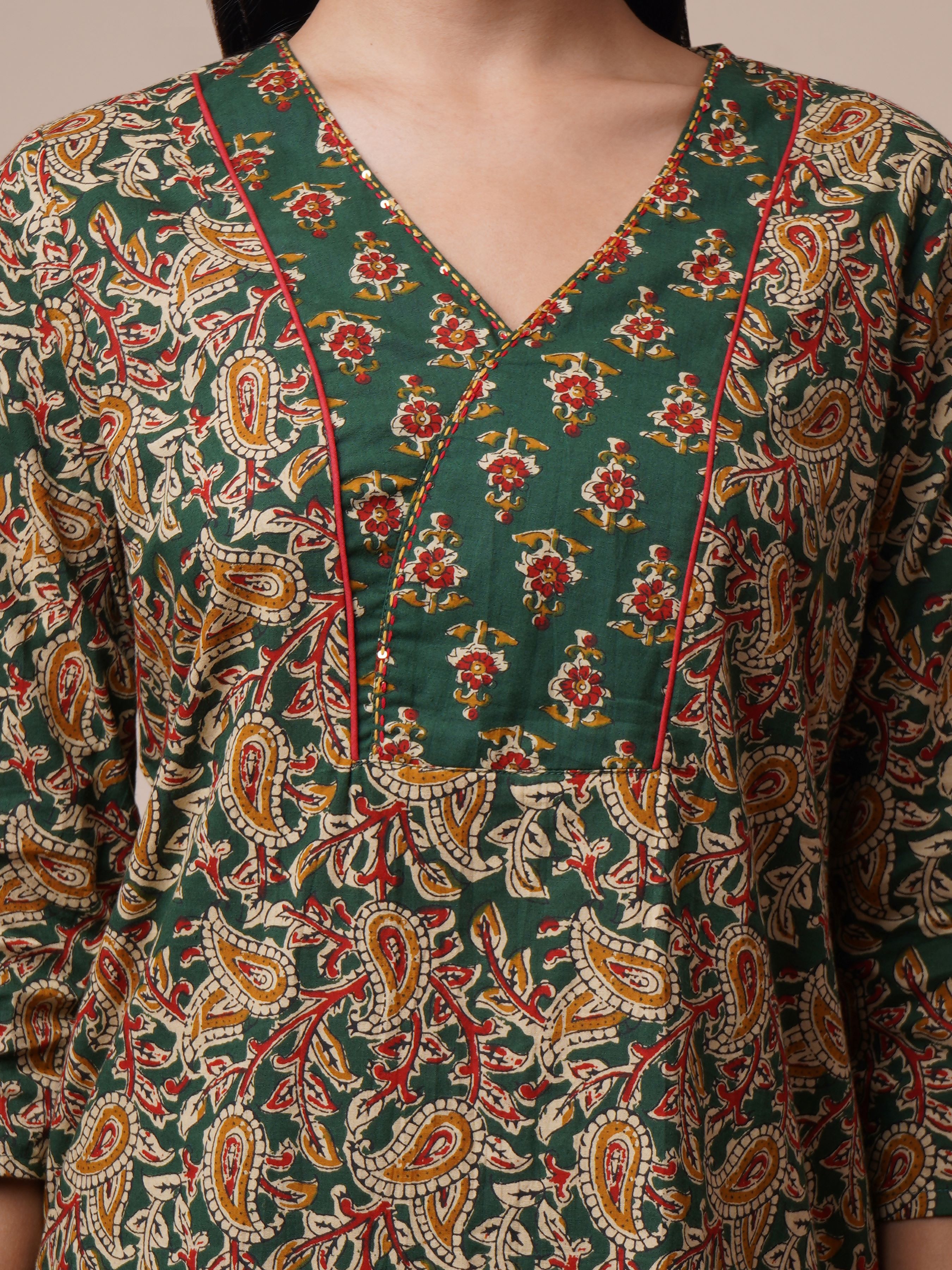 Kalamkari Printed Regular Pure Cotton Kurta with Trousers & With Dupatta