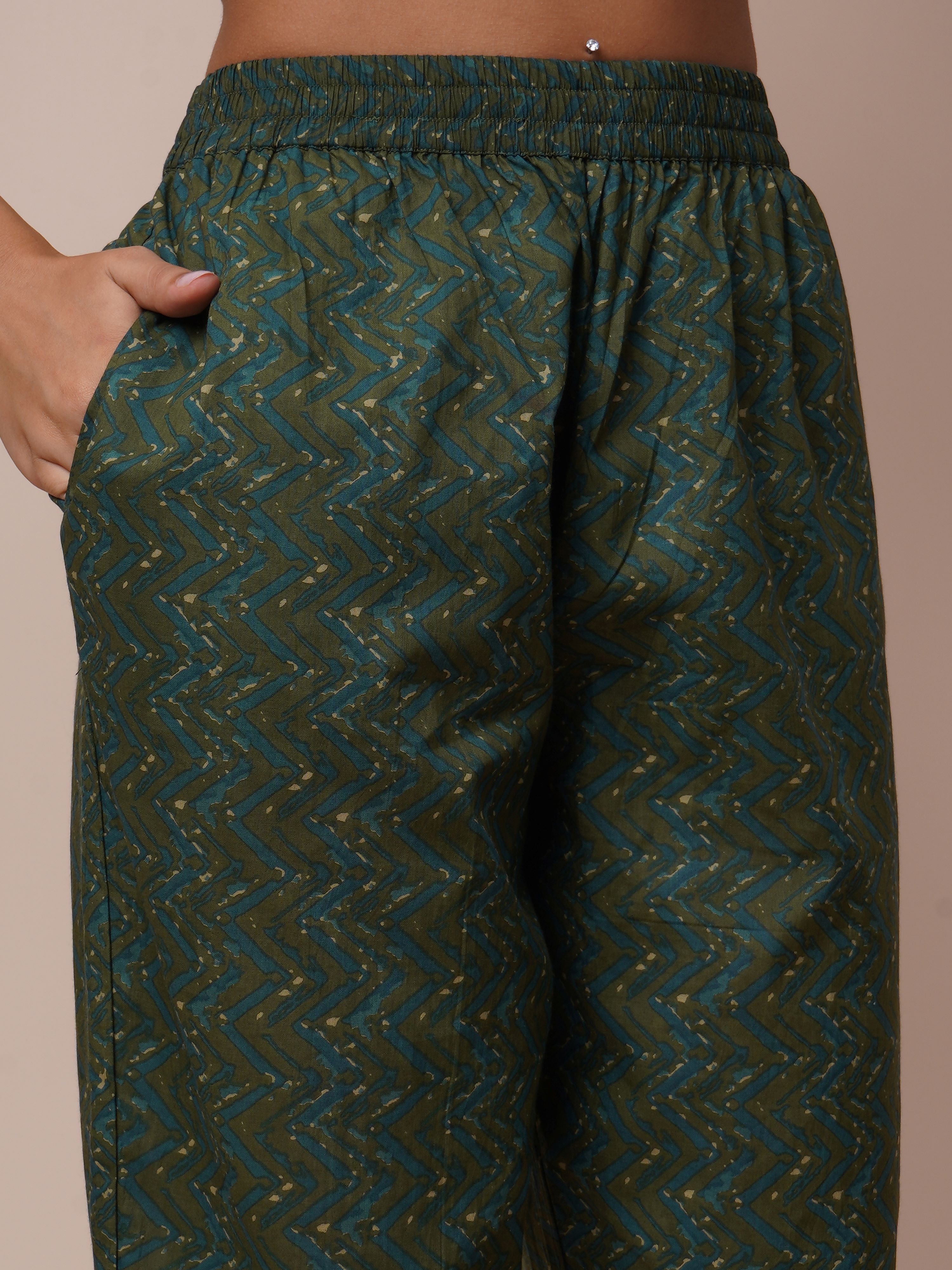 Cotton Floral Printed Handwork Straight Kurta, Pant With Dupatta Set