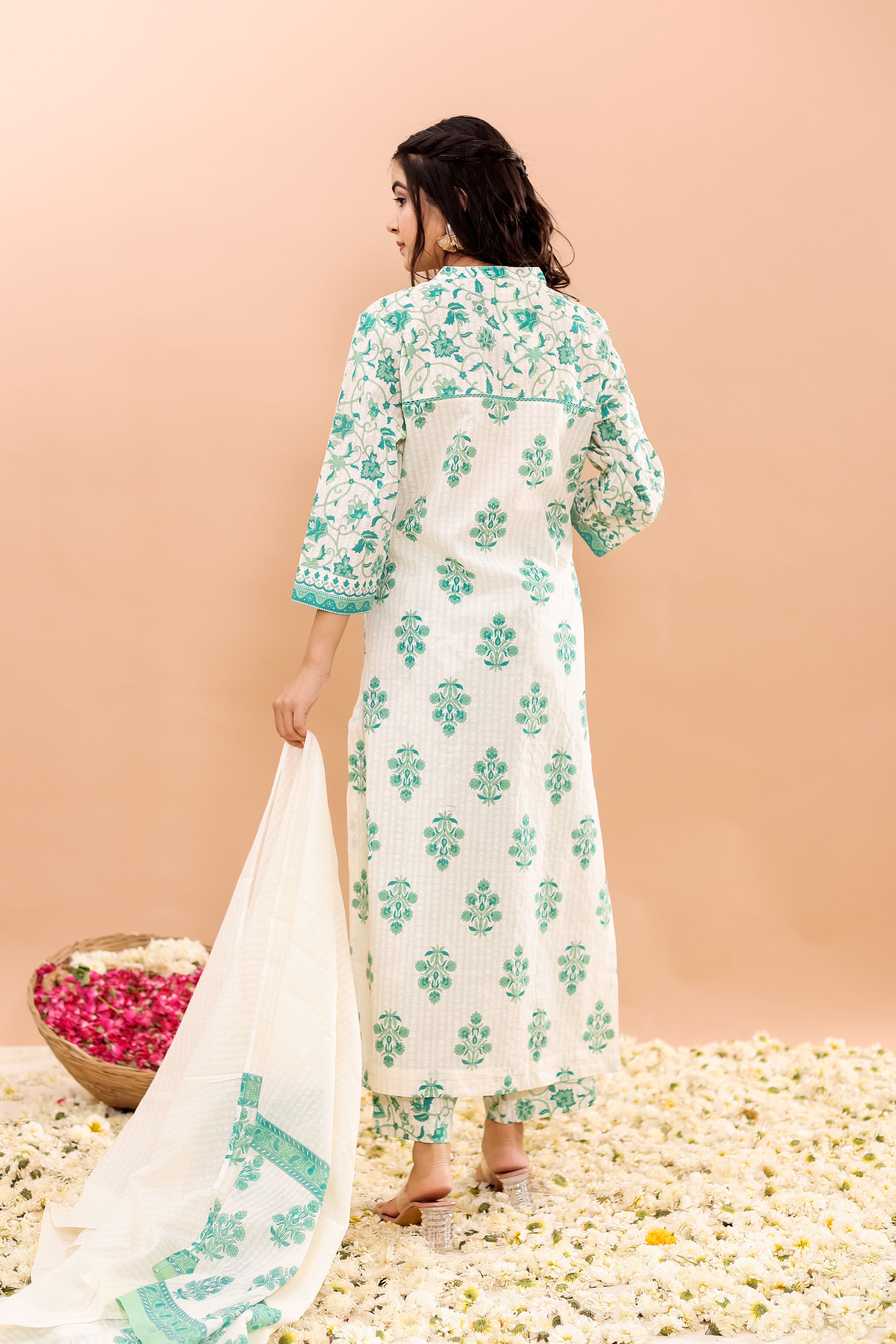 Cotton Printed Straight Kurta, Pant With Dupatta