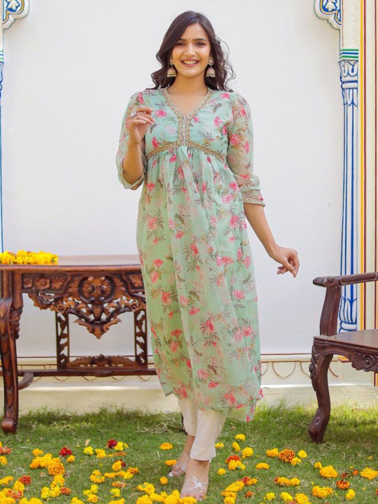 Orgenza Floral Printed Fit and Flare Midi Dress